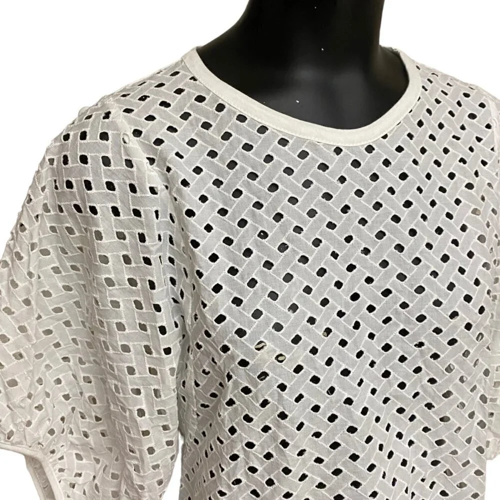 Zara White Cotton Eyelet Puff Sleeve Top Size Small
